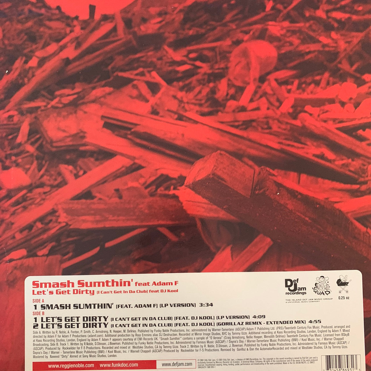 Redman “Smash Sumthin” Feat Adam F / “Lets Get Dirty” 3 Track 12inch Vinyl