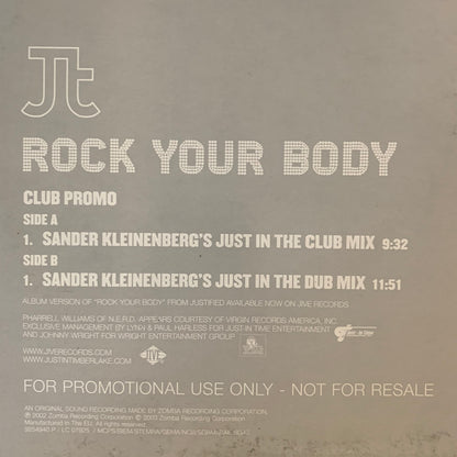 Justin Timberlake “Rock Your Body” The Sander Kleinenbergs remixes 2 Track 12inch Vinyl