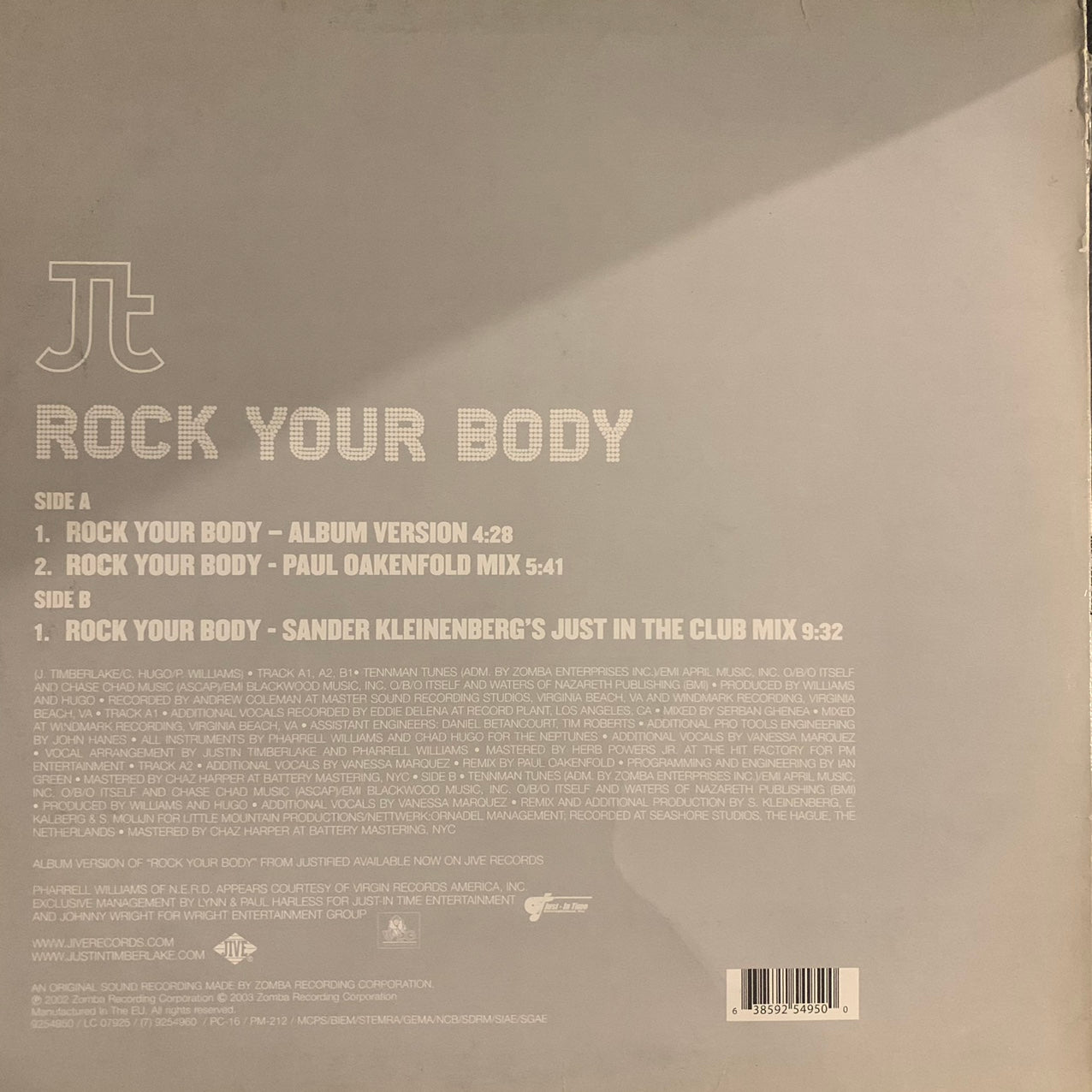 Justin Timberlake “Rock Your Body” 3 Version 12inch Vinyl