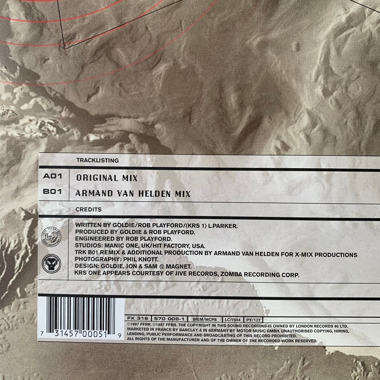 Goldie Feat KRS1 “Digital” Original Mix and Armand Van Helden Mix 2 Version 12inch Vinyl