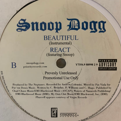 Snoop Dogg Feat Pharrell “Beautiful” 3 Track 12inch Vinyl