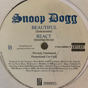 Snoop Dogg Feat Pharrell “Beautiful” 3 Track 12inch Vinyl