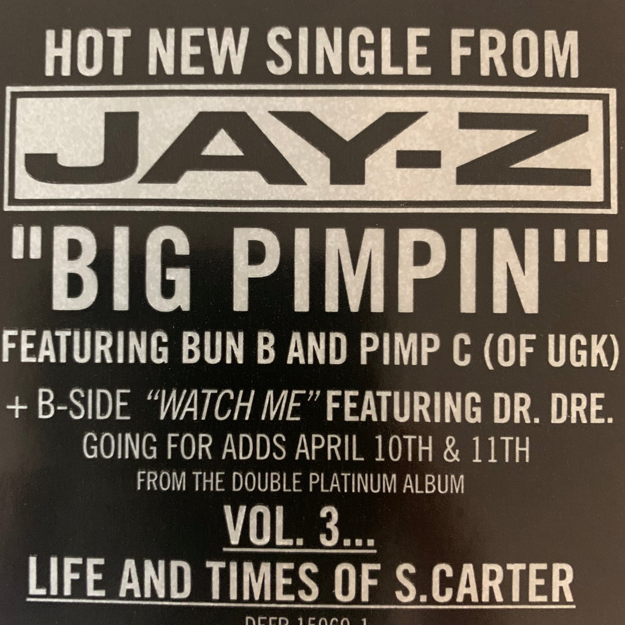 Jay-Z “Big Pimpin” / “Watch Me” Feat Dr Dre 6 Track 12inch Vinyl S