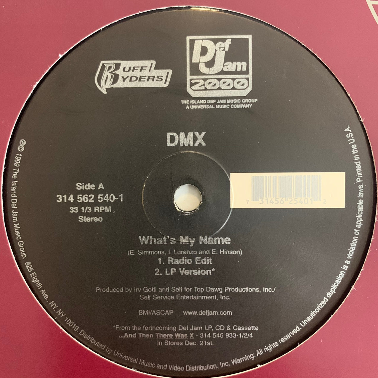 DMX “Whats My Name” 12inch Vinyl