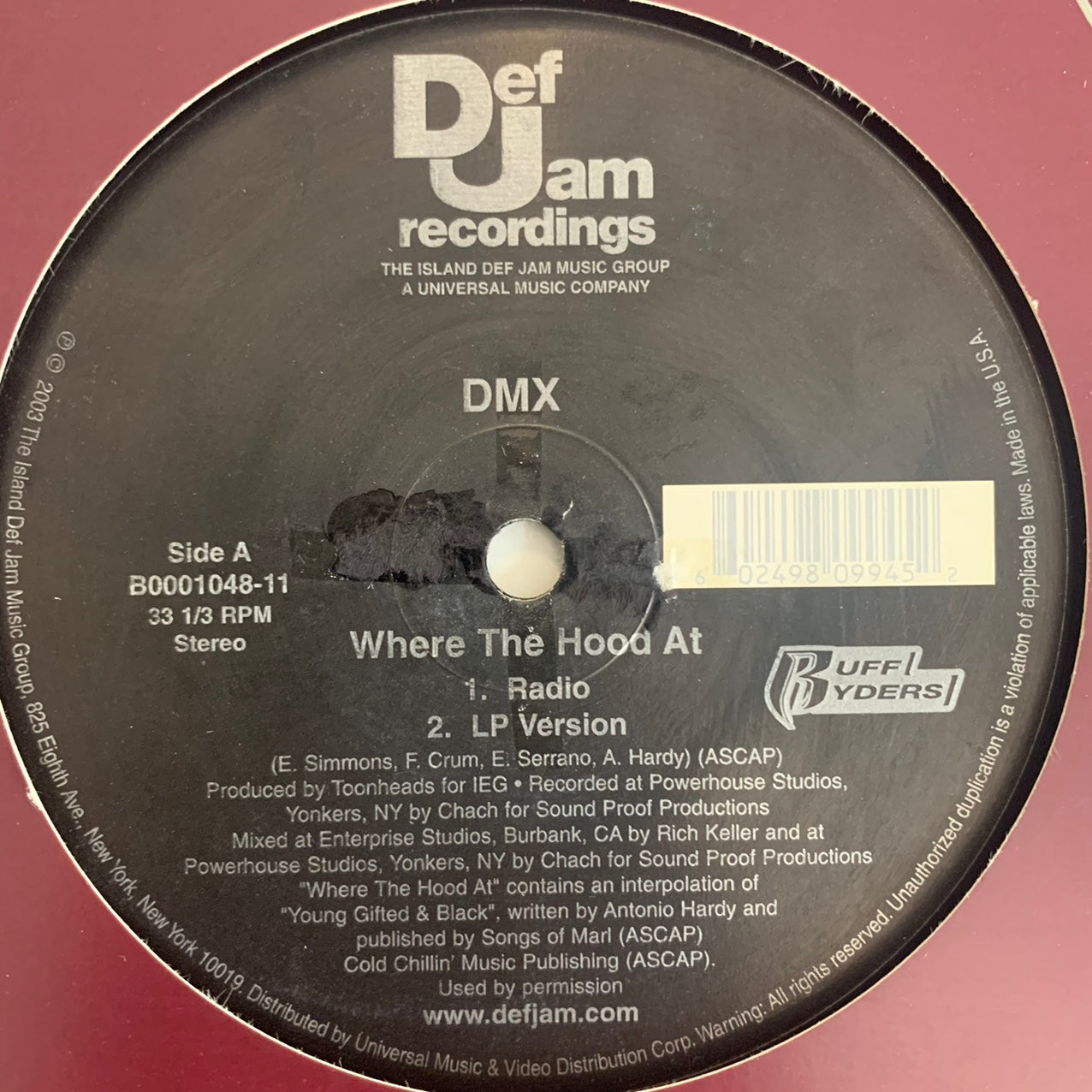 DMX “Where The Hood At” 12inch Vinyl
