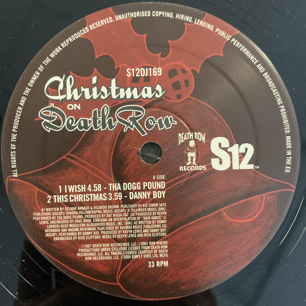 Christmas On Death Row 4 Track 12inch Vinyl Single Featuring Tha Dog Pound “I Wish”, Danny Boy “This Christmas”, Nate Dogg “Be Thankful”