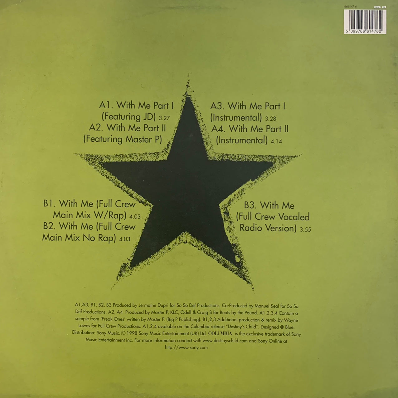 Destiny’s Child “With Me” 7 Version 12inch Vinyl, Featuring Main Mix and Instrumentals