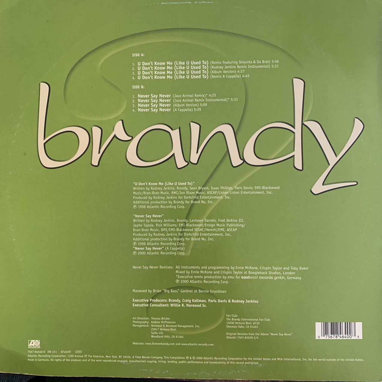 Brandy “U Don’t Know Me ( Like U Used To )” / “Never Say Never” 8 Version 12inch Vinyl