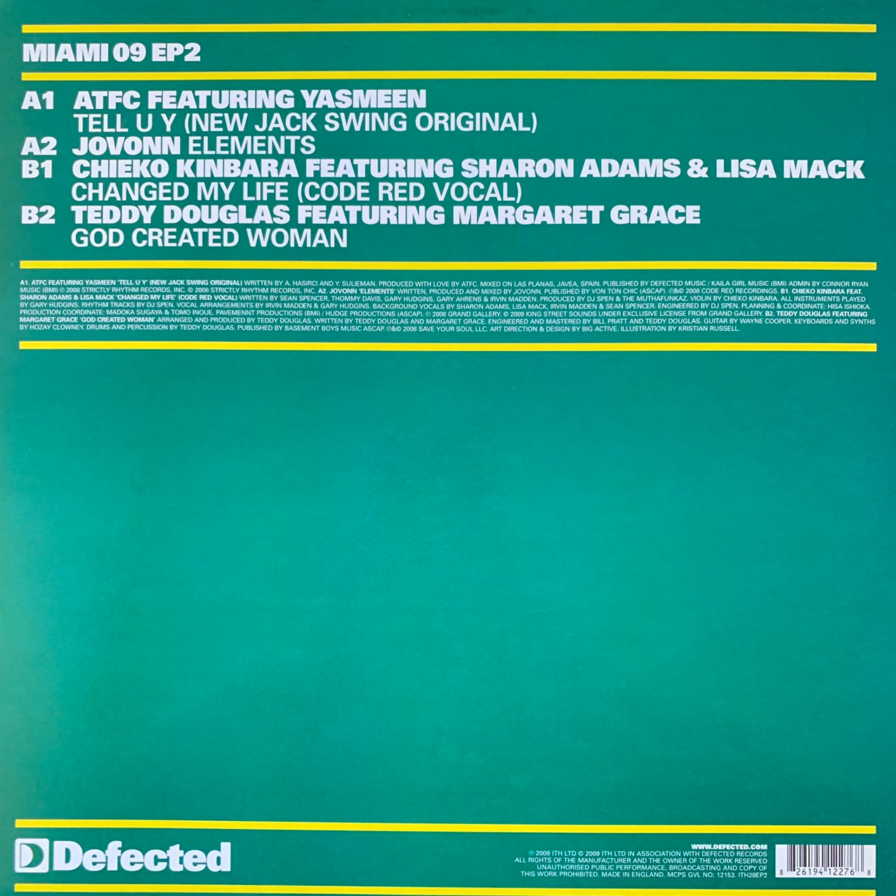 Defected in The House Miami 09 4 Track 12inch Vinyl Single Track Listing In Photos Featuring ATFC, Jovonn and Teddy Douglas,