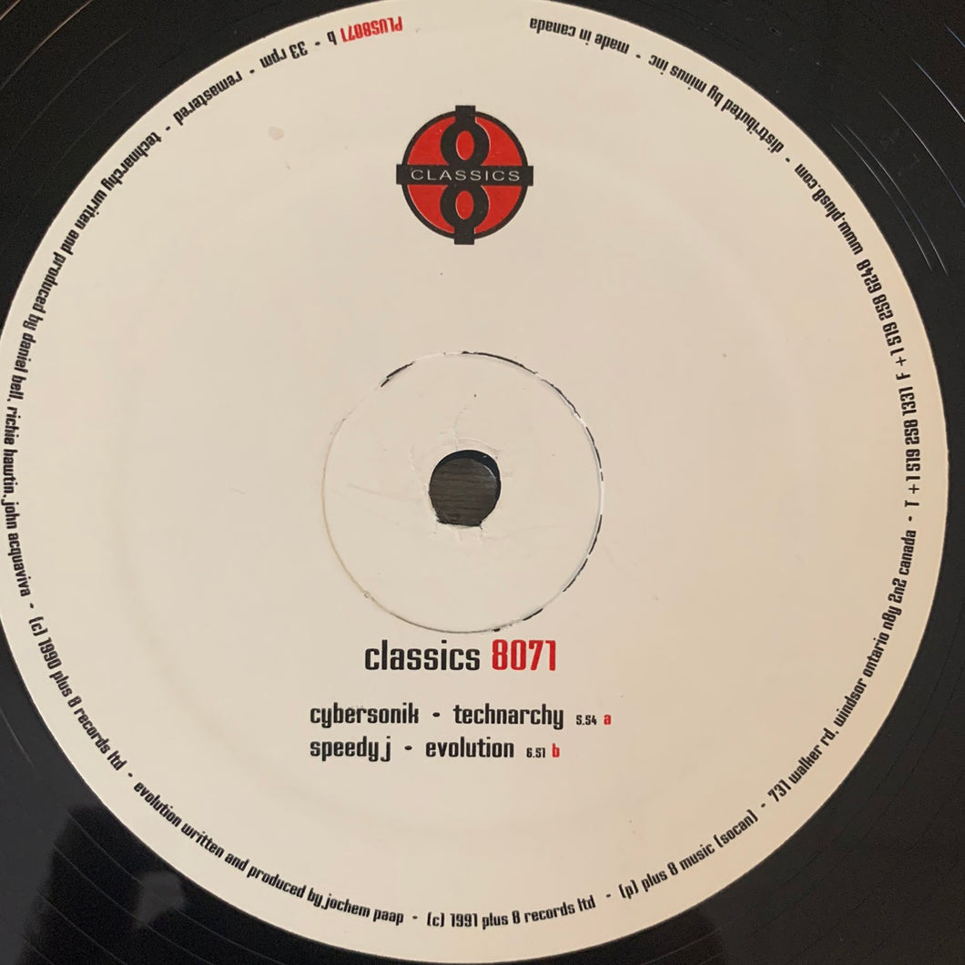 Plus 8 Classics Feat Cybersonik “Technarchy” , Speedy J “Evolution” 2 Track 12inch Vinyl