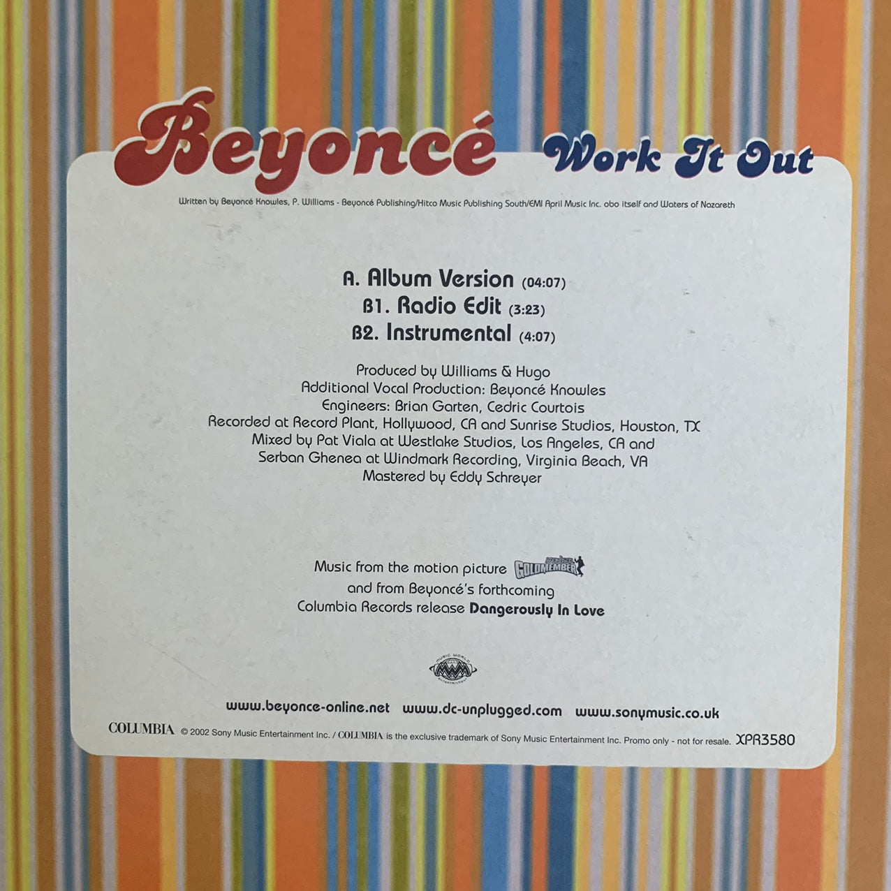 Beyoncé “Work It Out” 3 Version 12inch Vinyl