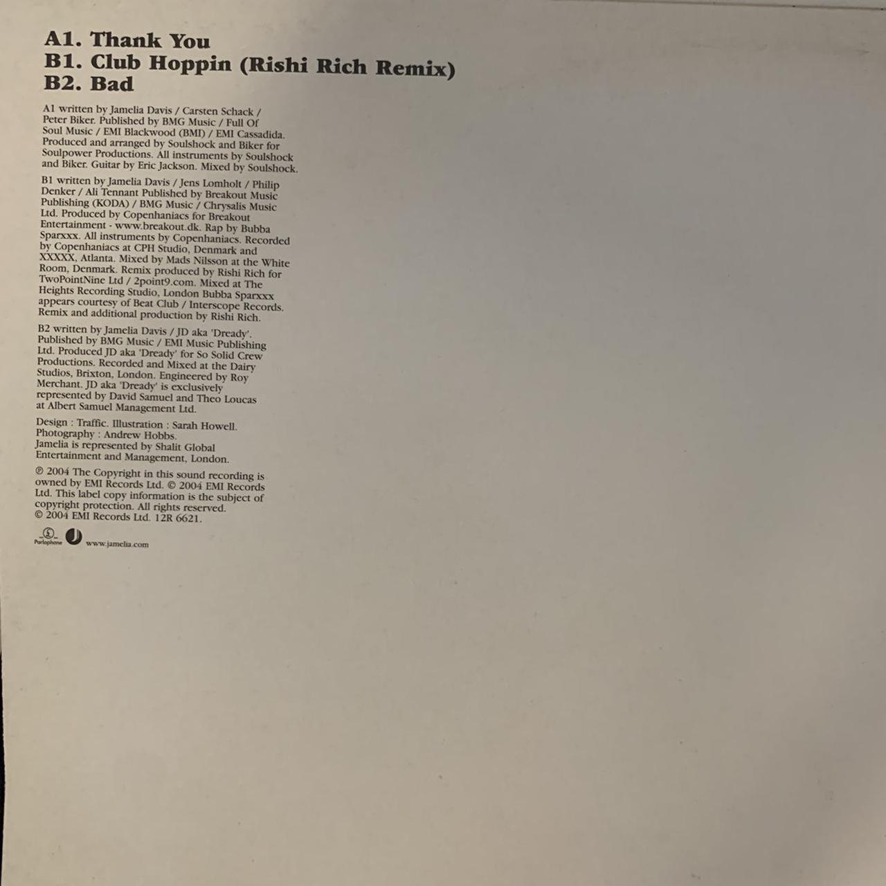Jamelia “Thank You” / “Club Hoppin ( Rishi Rich Remix )” / “Bad” 3 Track 12inch Vinyl