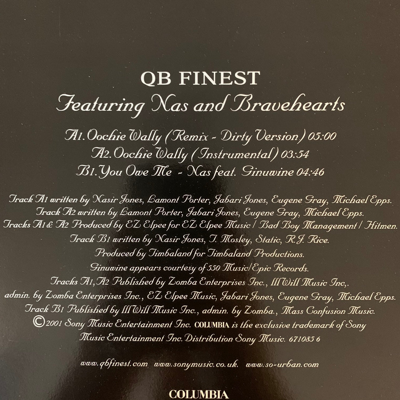 QB Finest Feat NAS & Bravehearts “Oochie Wally” 3 Track 12inch Vinyl