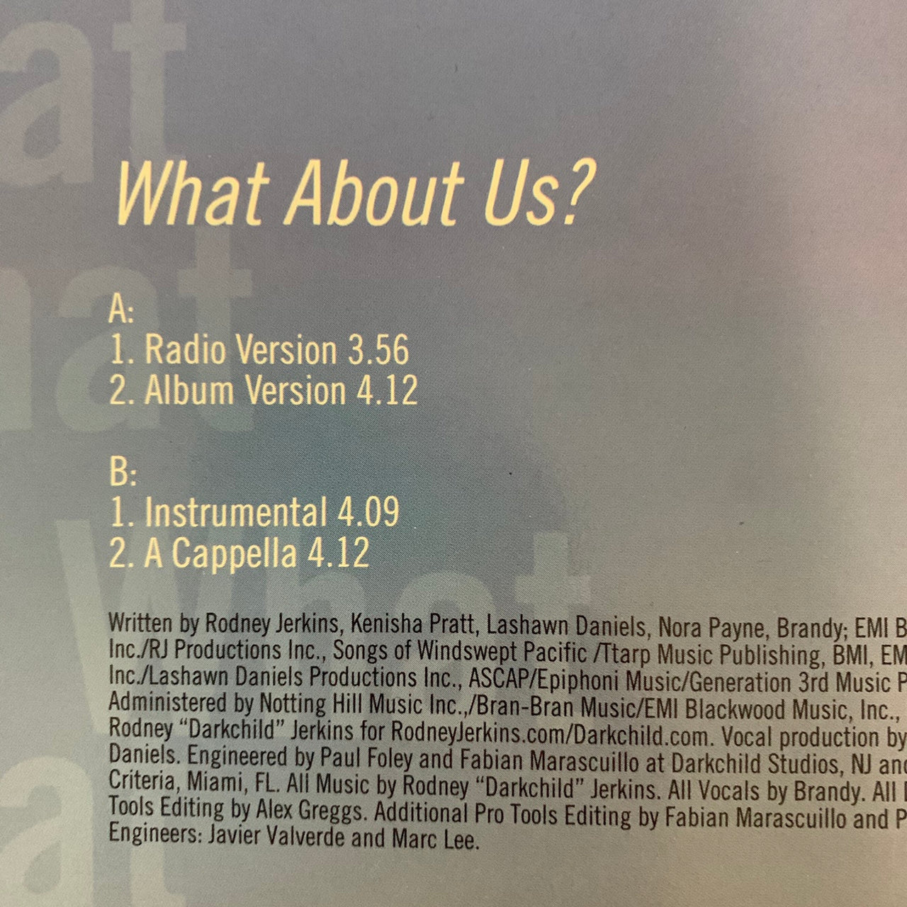 Brandy “What About Us” 4 Version 12inch Vinyl