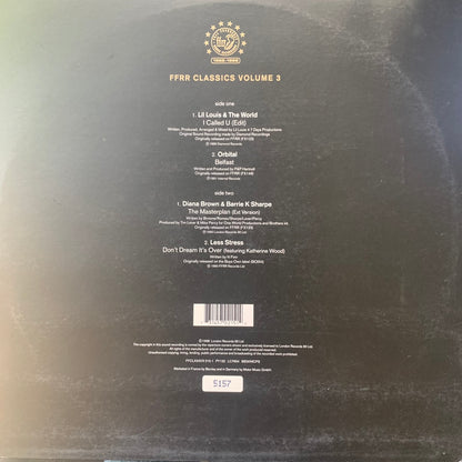 FFRR Classics Vol 3 Feat Lil Louis & The World, Orbital, Diana Brown and Less Stress, 4 Track 12inch Vinyl