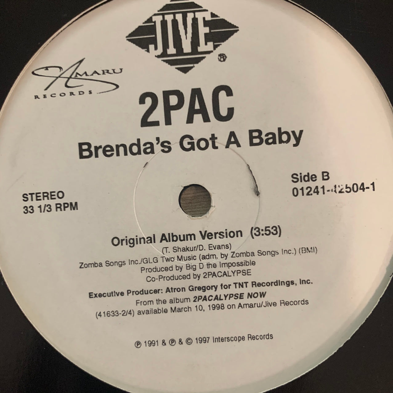 2pac “Do For Love” / “Brenda’s Got A Baby” 2 Track 12inch Vinyl