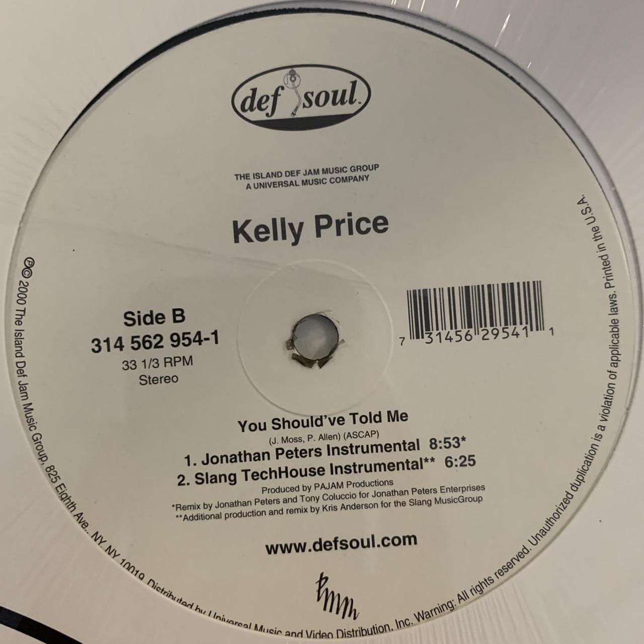 Kelly Price “You Should’ve Told Me” 4 Version 12inch Vinyl, Featuring Jonathan Peter's Extended Version, Slang TechHouse Extended Version and Instrumentals