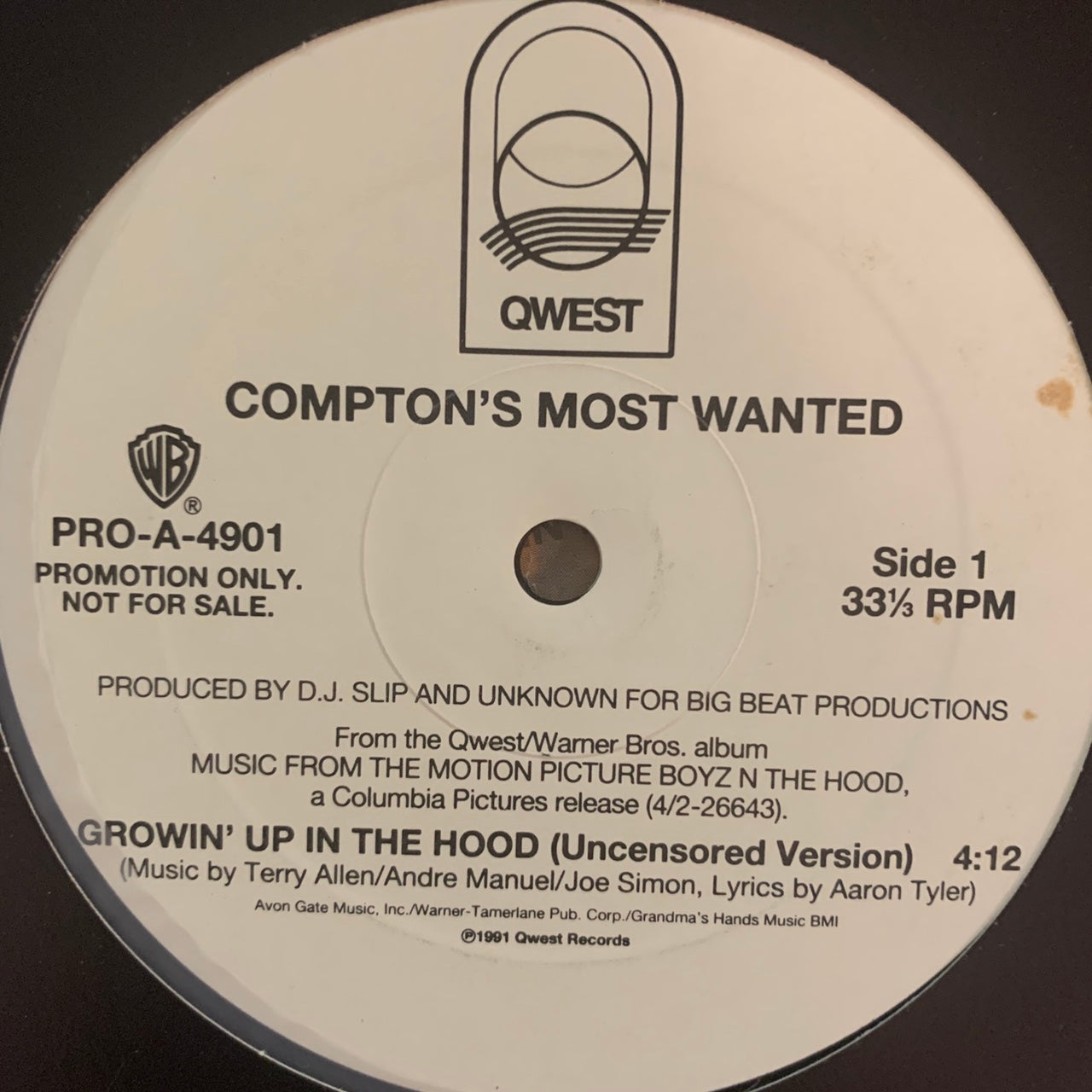 Comptons Most Wanted “Growin’ Up In The Hood” 2 Version 12inch Vinyl