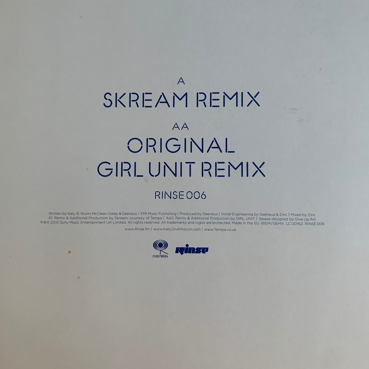 Katy B Feat Ms Dynamite “Lights On” 3 Version 12inch Vinyl, Featuring ‘Skream Remix, Original and Girl Unit Remix