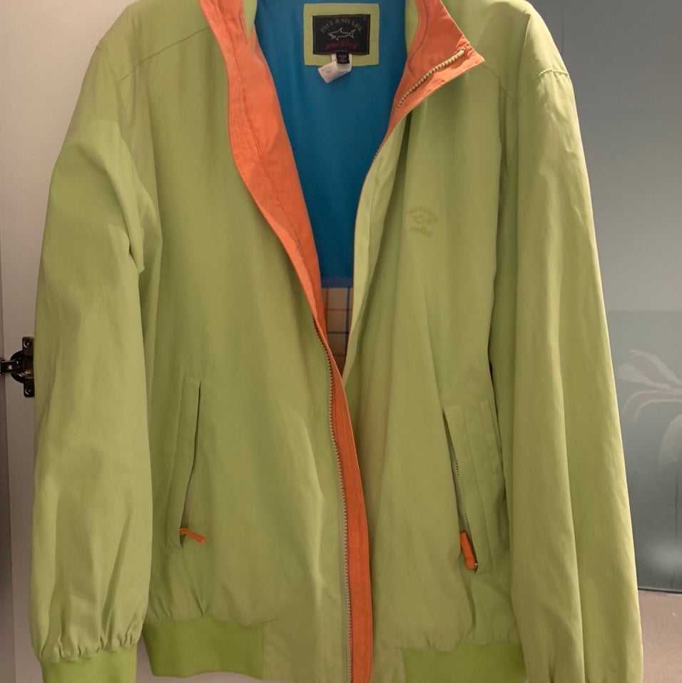Paul & Shark lightweight Waterproof vintage Summer Bomber Jacket Size XL made in Italy Lime Green