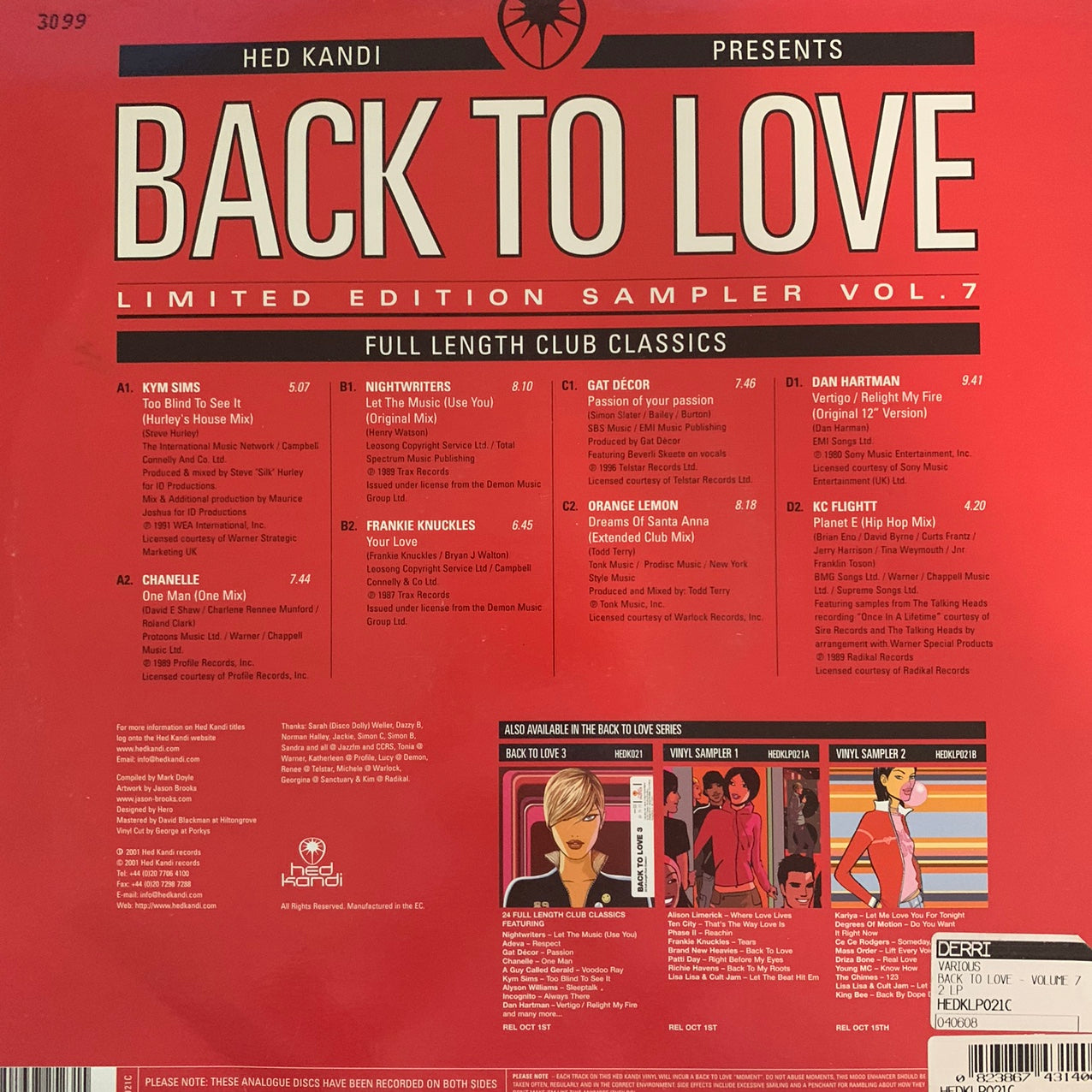 Hedkandi ‘Back To Love’ Limited Edition 12 Vinyl Club Classics 8 Track 12inch Vinyl Double Pack