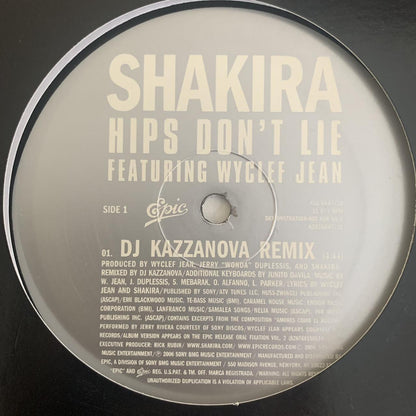 Shakira Feat Wyclef Jean “Hips Don’t Lie” The DJ Kazzanova Remix 2 Track 12inch Vinyl