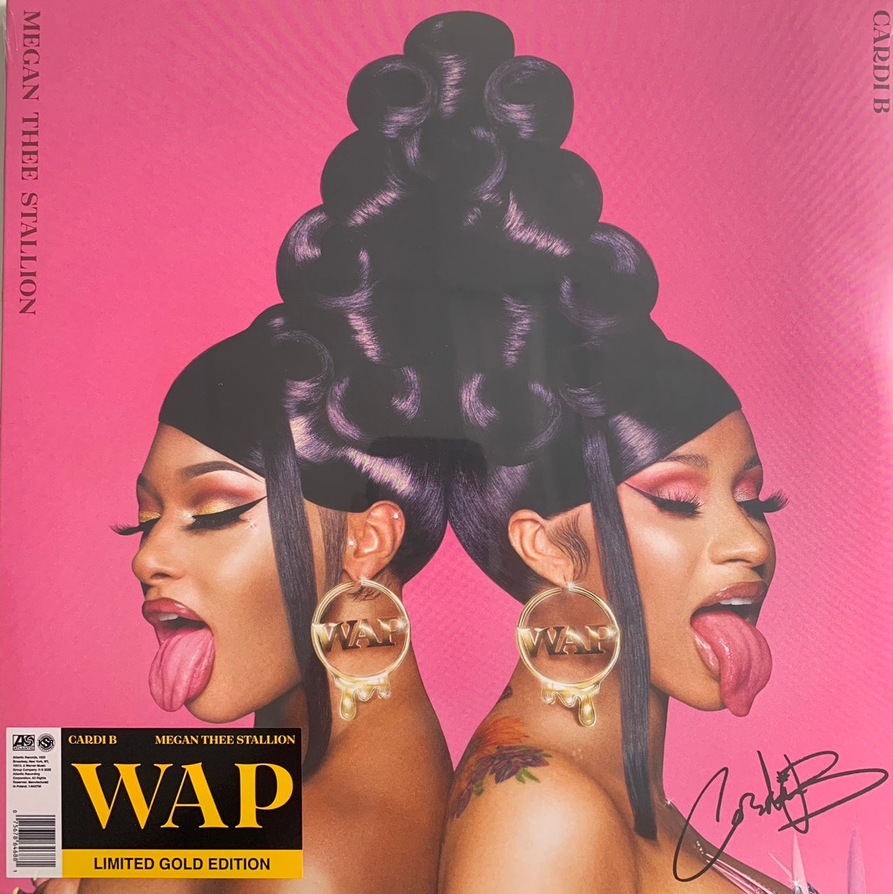 Cardi B & Megan Thee Stallion Signed by Cardi B “WAP” 4 Version limited Edition Gold 12inch Vinyl, Factory Sealed