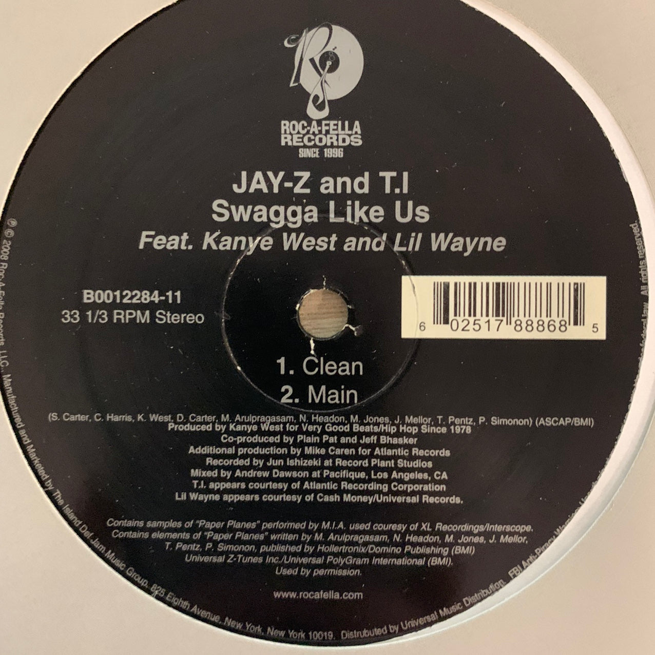 Jay-Z & TI Feat Kanye West “Swagga Like Us” 4 version 12inch Vinyl