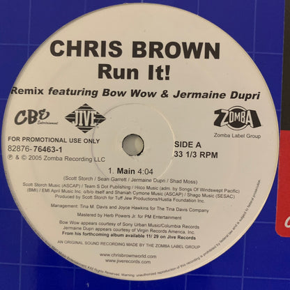 Chris Brown “Run it” The Remix Feat Bow Wow & Jermaine Dupri, 2 Version 12inch Vinyl