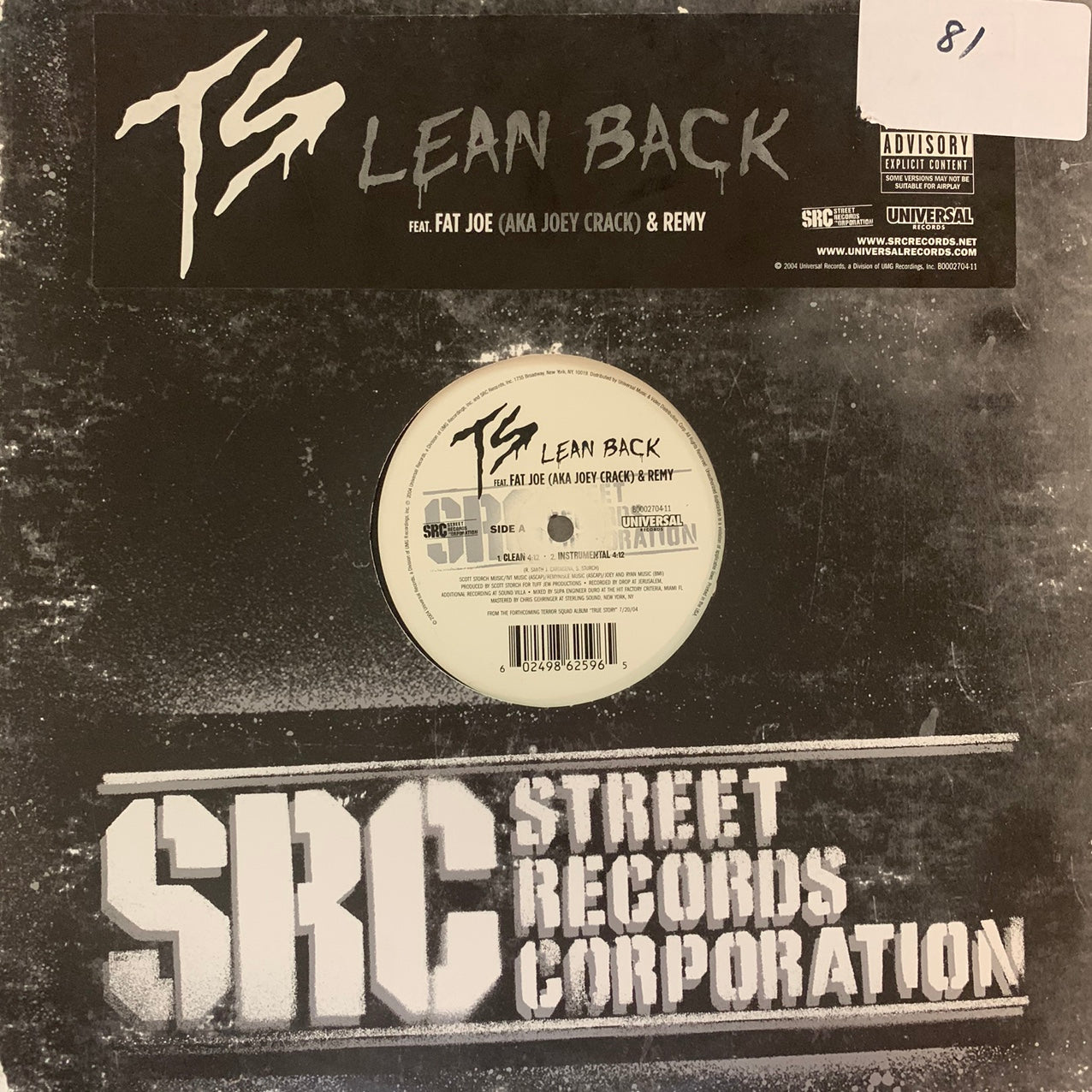 TS Terror Squad “Lean Back” Feat Fat Joe & Remy 4 Version 12inch Vinyl
