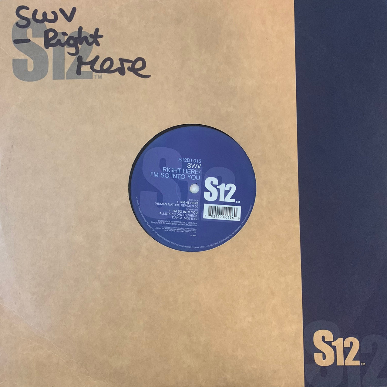 SWV “Right Here” / “I’m So Into You” 2 Track 12inch Vinyl