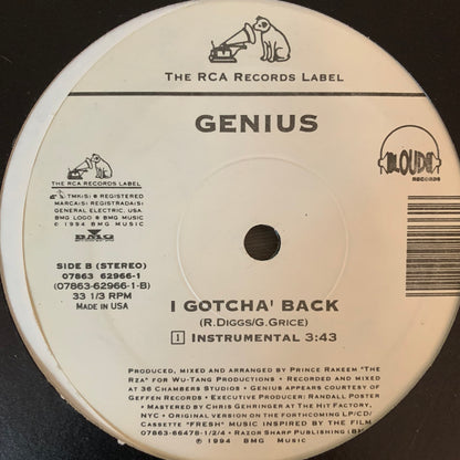 GZA / Genius “I Gotcha’ Back” 3 Version 12inch Vinyl