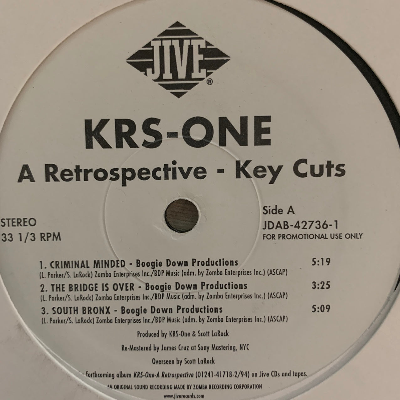 KRS-ONE ‘A Retrospective’ 6 Track 12inch Album Sampler Feat “My Philosophy” / “Jack Of Spades” / “Criminal Minded” / “South Bronx”