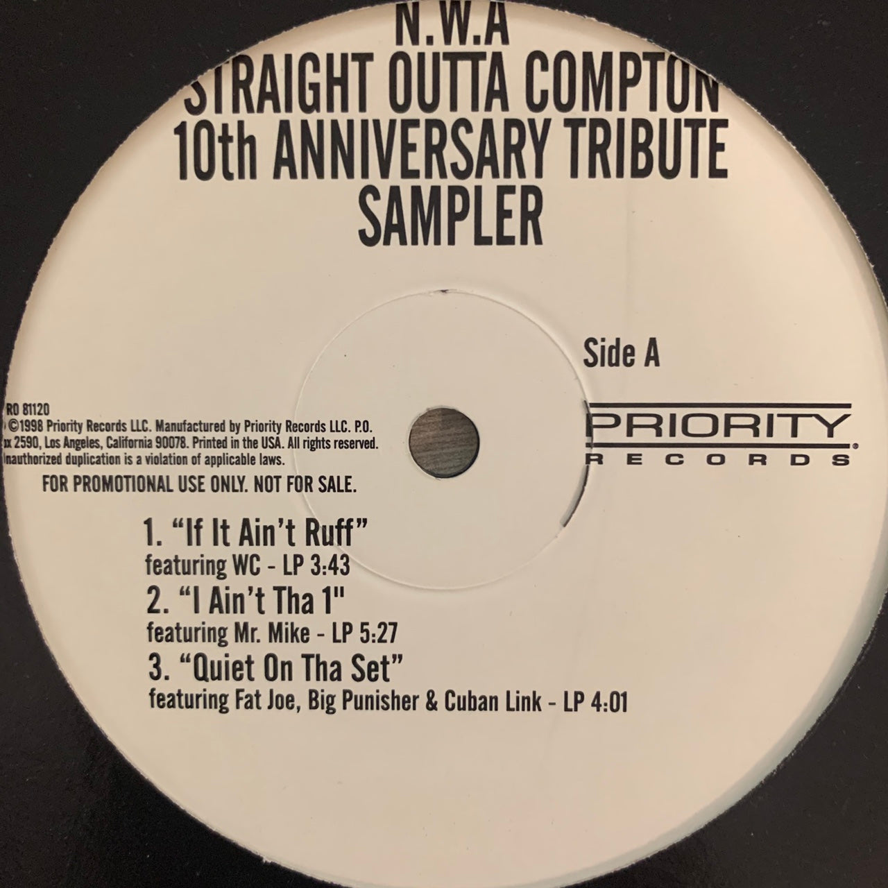 NWA ‘Straight Outta Compton” 10th Anniversary Tribute Album Sampler Feat “If it Ain’t Ruff” , “I Ain’t Tha 1” , “Quiet On The Set” 6 Version 12inch Vinyl