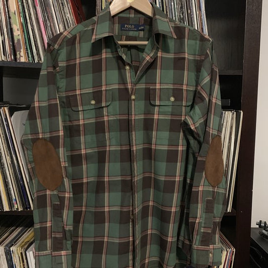 Ralph Lauren Suede Elbow Patch 100% Cotton Check Shirt