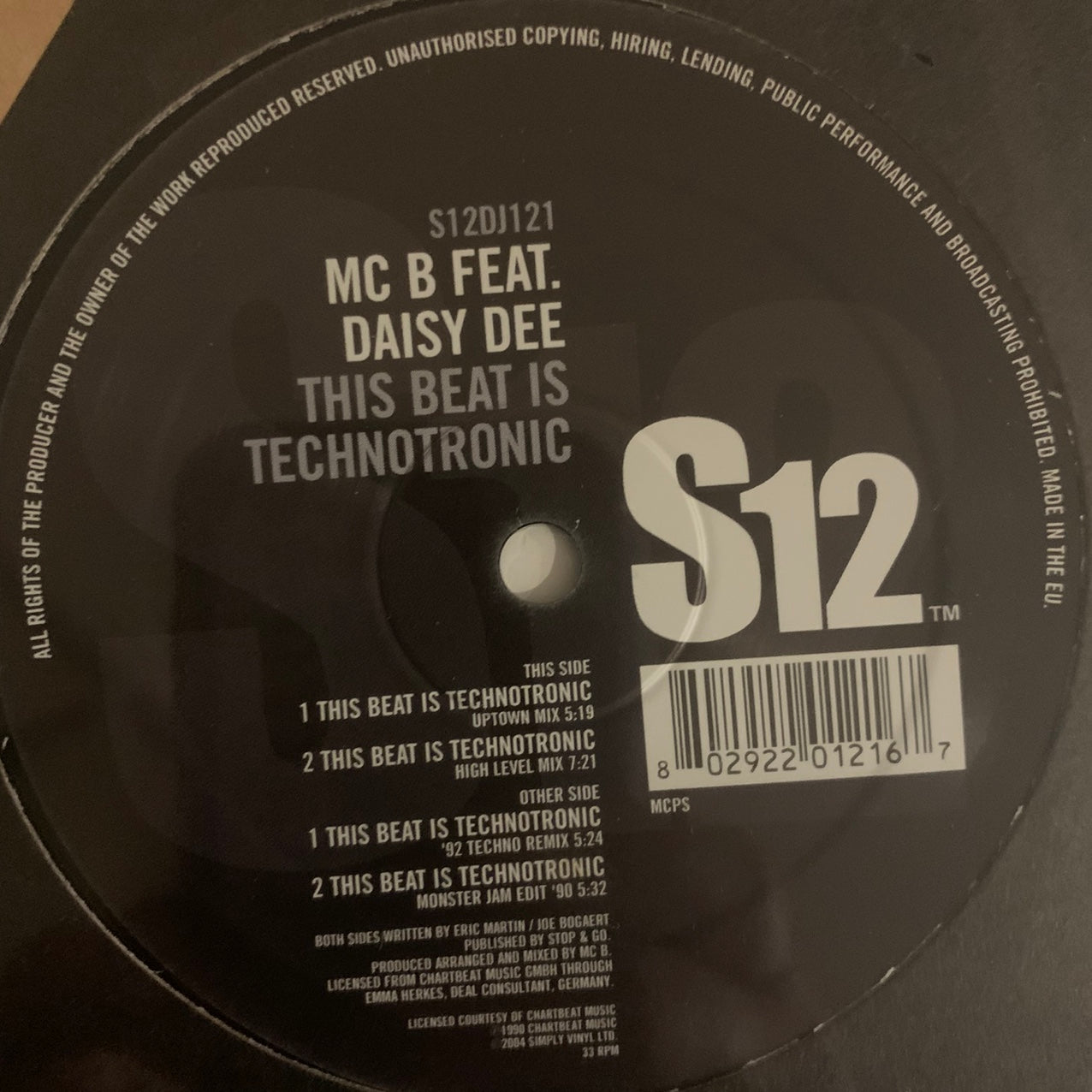 MC B Feat Daisy Dee “This Beat is Technotronic” 4 Track 12inch Vinyl Single ( Still Sealed )