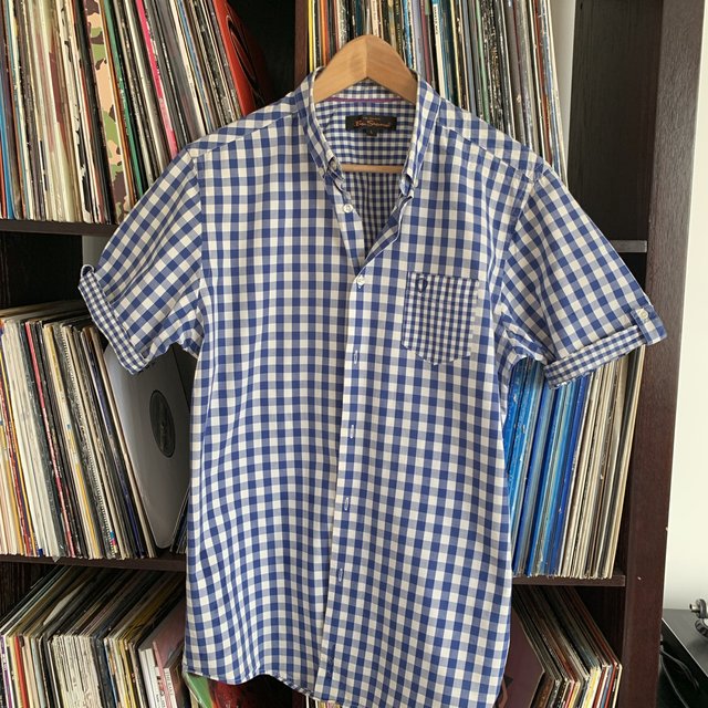 Ben Sherman Blue White 2 Check Short Sleeve Shirt Size Large