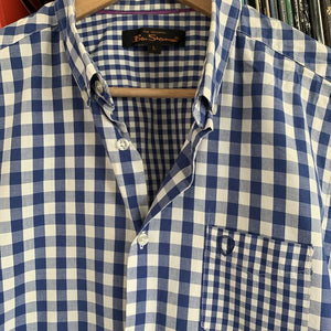 Ben Sherman Blue White 2 Check Short Sleeve Shirt Size Large
