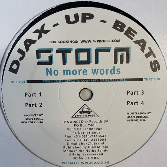 Storm “No more Words” ep 4 Track 12inch Vinyl Single on DJAX Records