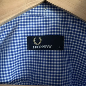 Fred Perry Blue and White Gingham Check Shirt Size Large