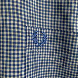 Fred Perry Blue and White Gingham Check Shirt Size Large