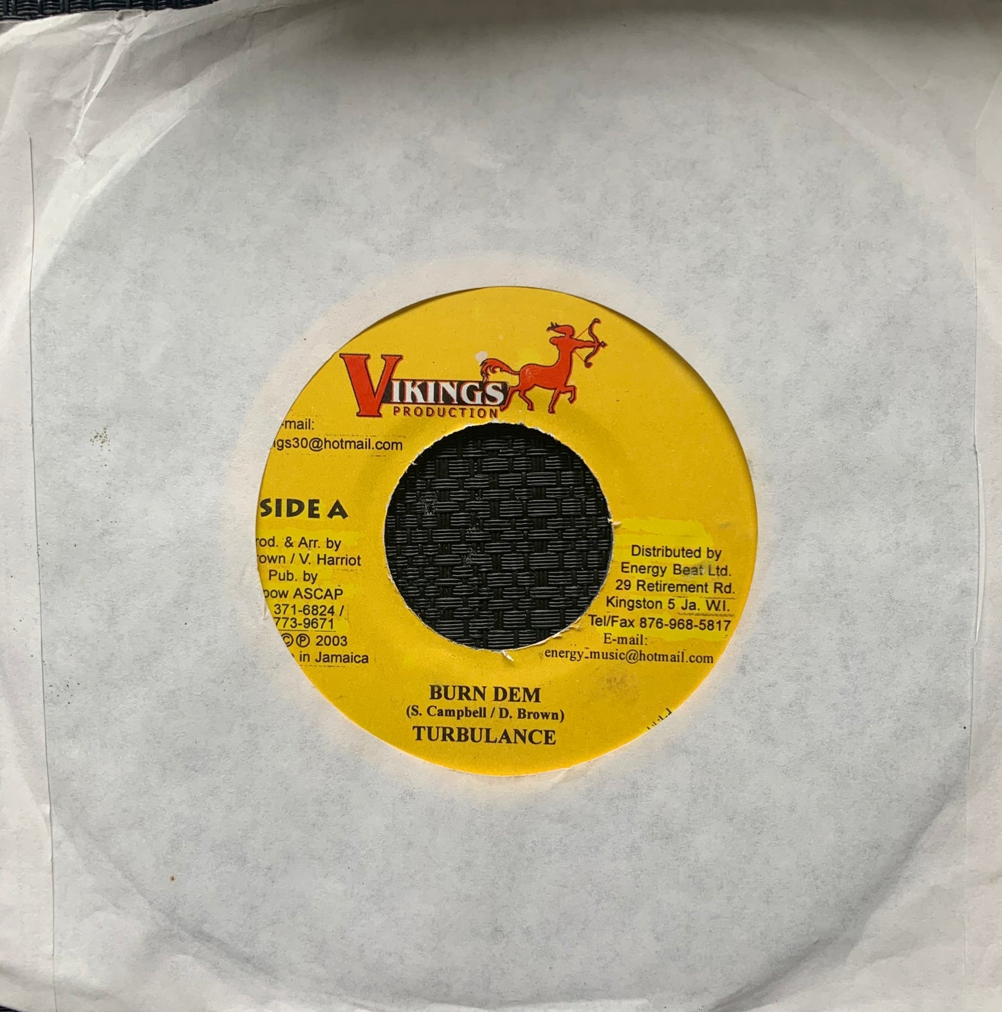 Turbulance “Burn Dem” / “Rhythm” 2 Track 7inch Vinyl