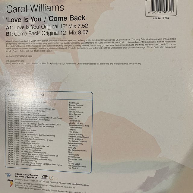 Carol Williams “Love is You” / Come Back