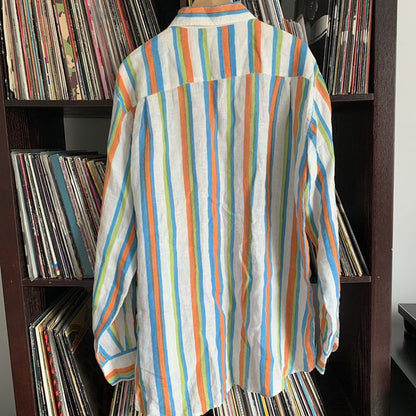Paul & Shark 100% Linen Striped Shirt Size 42 Will Fit Large to XL