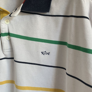 Paul & Shark Vintage Polo Shirt Striped with Blue Shark Motif Size XXL