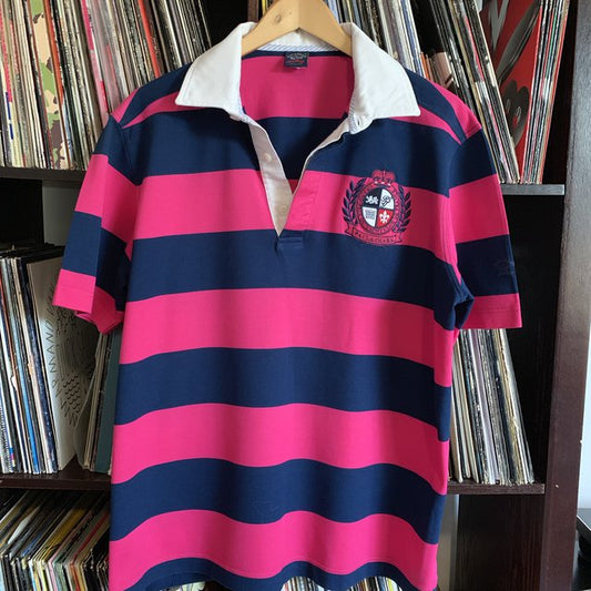 Paul & Shark 100% Cotton Pink and Navy Stripped Polo Shirt Size XL