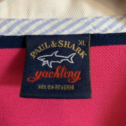 Paul & Shark 100% Cotton Pink and Navy Stripped Polo Shirt Size XL