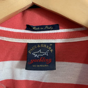 Paul & Shark 100% Cotton Pink and White Stripe Polo Shirt Made In Italy Size Medium