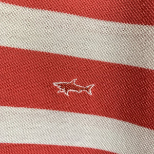 Paul & Shark 100% Cotton Pink and White Stripe Polo Shirt Made In Italy Size Medium
