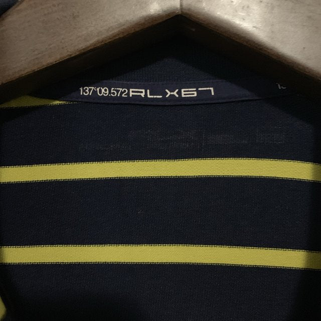Ralph Lauren Classic Performance RLX Polo Blue and Yellow stripe with white Motif Size Large